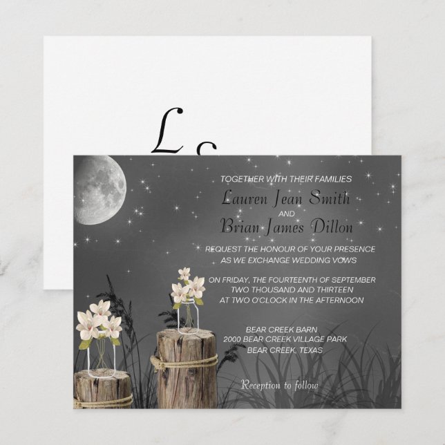 Mason Jar Fireflies Chalkboard, Wedding Invitation (Front/Back)