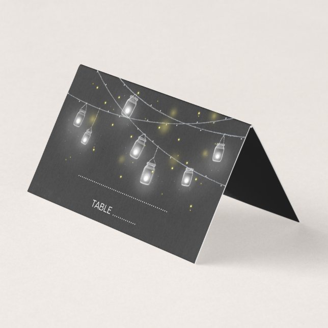 Mason Jar Fireflies Chalkboard Wedding Place Card (Front)