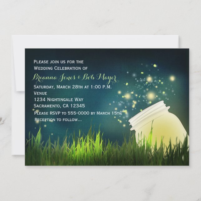 Mason Jar & Fireflies Night Wedding Invitation (Front)