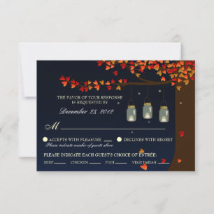 Mason Jar Fireflies Oak Tree RSVP (Meal Options) Card