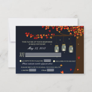 Mason Jar Fireflies Oak Tree RSVP [Meal Options] Card