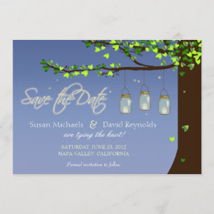 Mason Jar Fireflies Oak Tree Save the Date