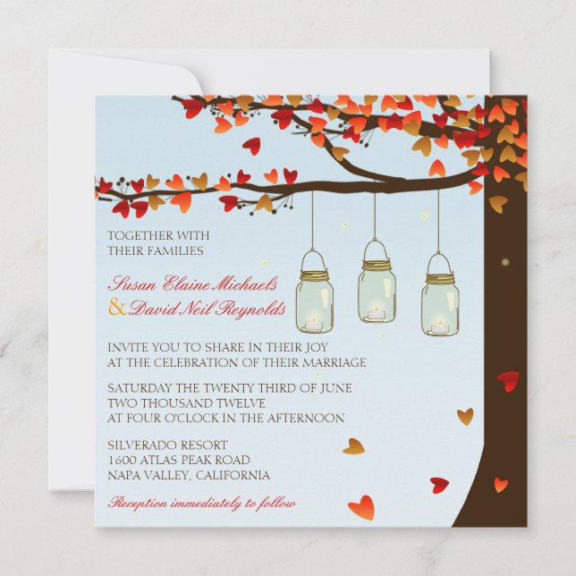 Mason Jar Fireflies Oak Tree Wedding Invite [Day] (Front)