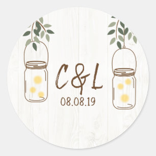 Mason Jar & Fireflies Rustic Wedding Classic Round Sticker
