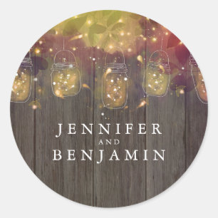 Mason Jar Fireflies Rustic Wedding Classic Round Sticker