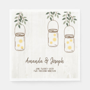 Mason Jar & Fireflies Rustic Wedding Napkins