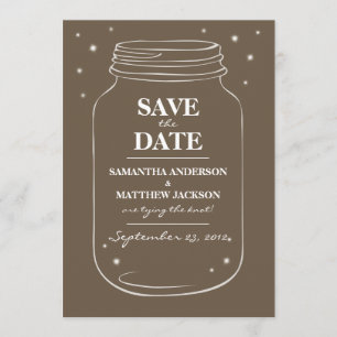 Mason Jar Fireflies Save the Date Cards - Brown