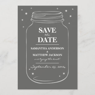 Mason Jar Fireflies Save the Date Cards - Grey
