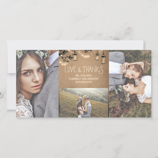 Mason Jar Firefly Lights Rustic Wedding Thank You (Front)