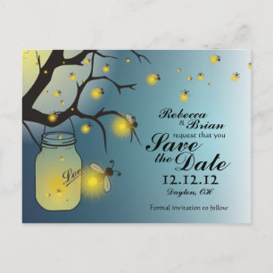 Mason Jar & Firefly Save the Date Postcard A