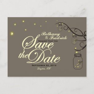 Mason Jar & Firefly Save the Date Postcard Latte