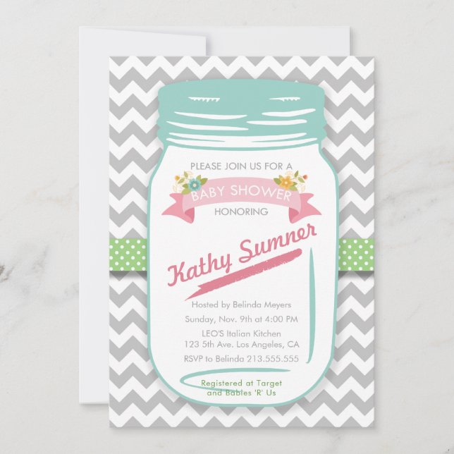 Mason Jar Floral Baby Shower Invitation (Front)
