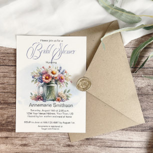 Mason Jar Floral Bouquet Bridal Shower Invitation