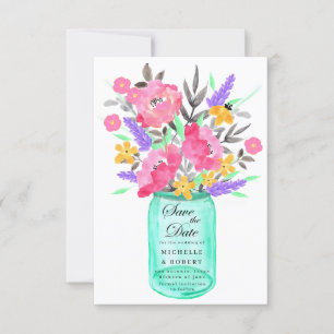 Mason Jar Floral Bouquet Save The Date Card