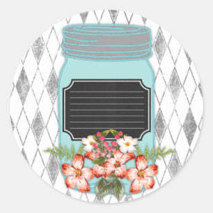Mason Jar Floral Custom Text Label Sticker