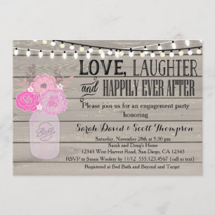 Mason Jar Floral Pink Engagment Part Invitation