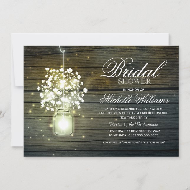 Mason Jar floral rustic bridal shower invitation (Front)