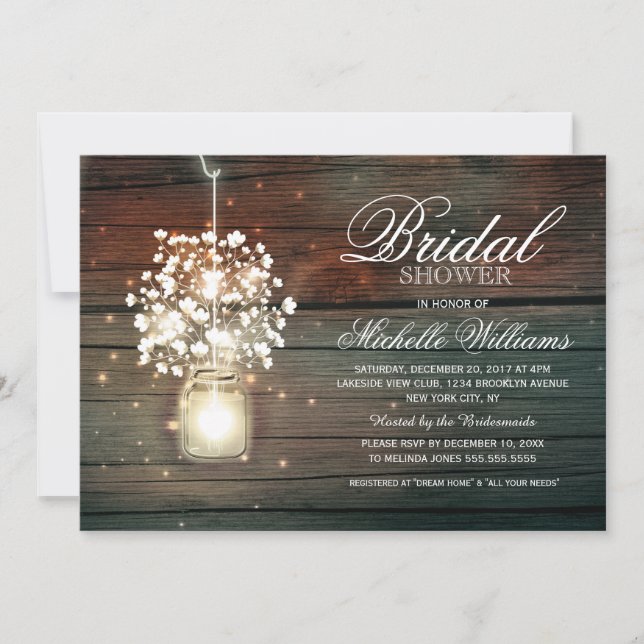 Mason Jar floral rustic bridal shower invitation (Front)