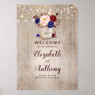 Mason Jar Floral Rustic Wedding Welcome Sign