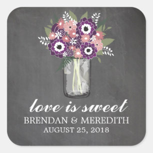 Mason Jar Floral Wedding Square Sticker