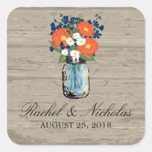 Mason Jar Floral Wedding Square Sticker