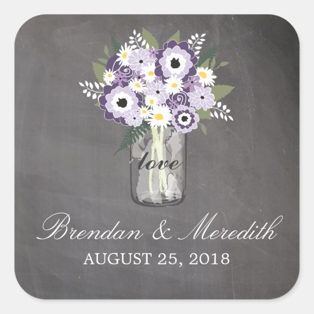 Mason Jar Floral Wedding Square Sticker (Front)