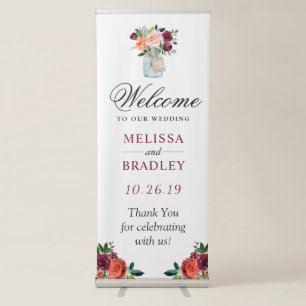 Mason Jar Floral Wedding Welcome Retractable Banner