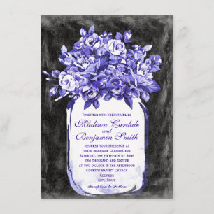 Mason Jar Flower Chalkboard Wedding Invites Indigo