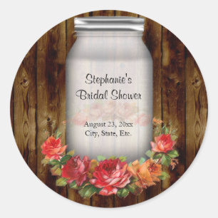 Mason Jar Flower Wreath Bridal Shower Classic Round Sticker
