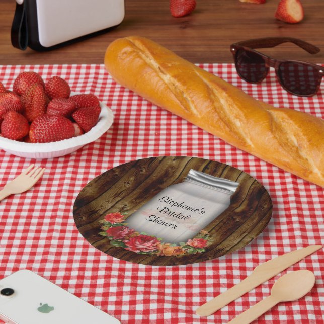 Mason Jar Flower Wreath Bridal Shower Paper Plate (Picnic)