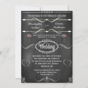 Mason Jar, Flowers and Hearts Chalkboard Wedding Invitation