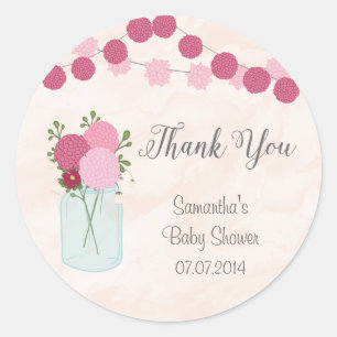 Mason Jar Flowers Baby Shower Sticker