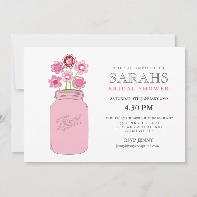 Mason Jar Flowers Bridal Shower Party Invite (Front)