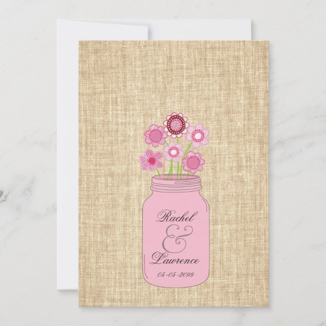 Mason Jar Flowers & Burlap Wedding Invitation (Front)