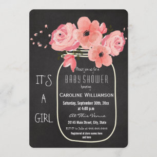 Mason Jar Flowers Chalkboard Baby Shower Invitation