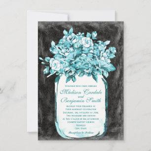Mason Jar Flowers Chalkboard Wedding Invitations