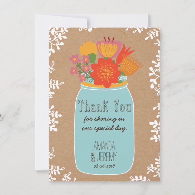 Mason Jar Flowers Craft Paper Thank You Photo (Front)