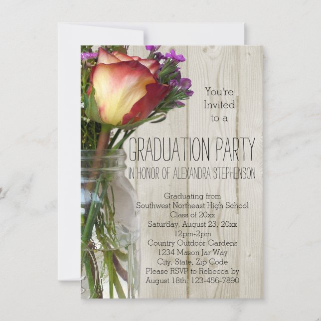 Mason Jar Flowers Graduation Party Invitation (Front)