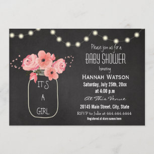 Mason Jar Flowers Lights Chalkboard Baby Shower Invitation