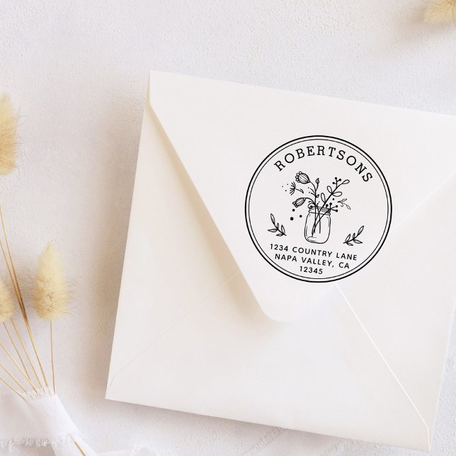 Mason Jar Flowers Return Address Self-inking Stamp (Creator Uploaded)