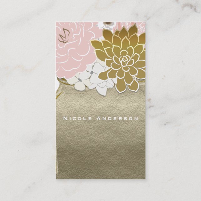 Mason Jar Flowers Rustic Floral Pink & Gold Chic Business Card (Front)