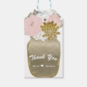 Mason Jar Flowers Rustic Floral Pink & Gold Chic Gift Tags