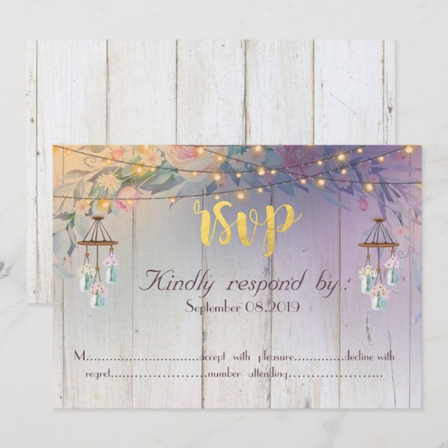 Mason Jar,Flowers,Wood RSVP Invitation (Front/Back)