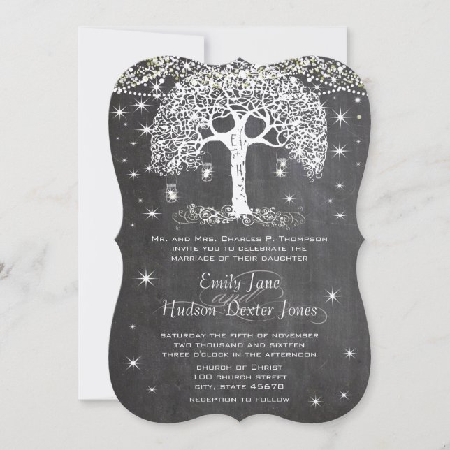 Mason Jar Forest Chalkboard Tree Invitation (Front)