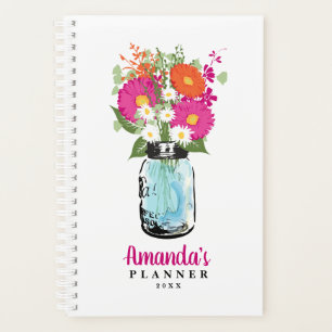 Mason Jar Fuchsia Pink Orange Gerber Daisies Planner