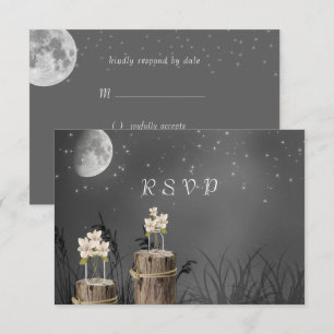 Mason Jar Full Moon Bright Stars Chalkboard RSVP Card