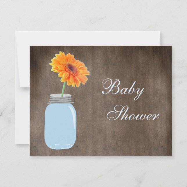 Mason Jar & Gerbera Daisy Rustic Baby Shower Invitation (Front)