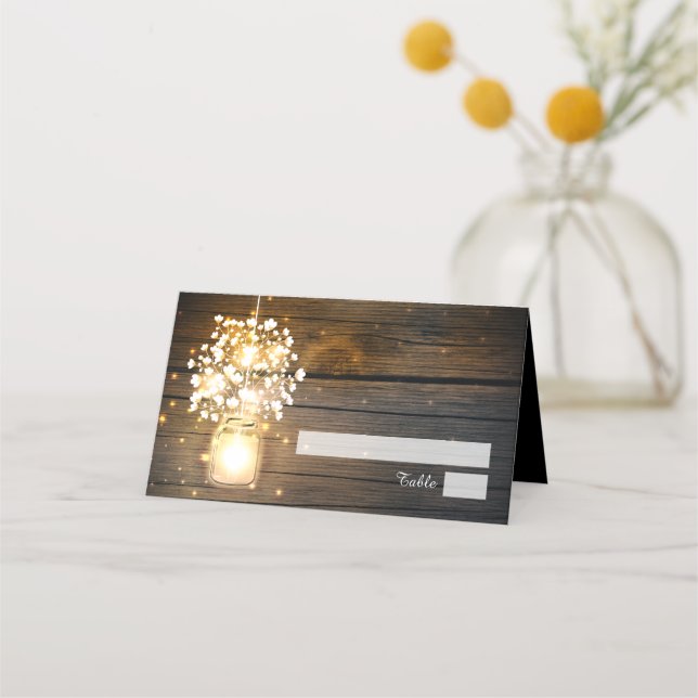 Mason Jar glowing Lights floral place card (Front)