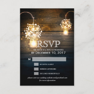 Mason Jar glowing Lights floral RSVP card