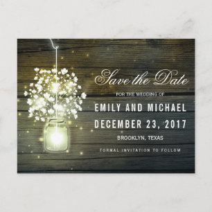 Mason Jar glowing Lights floral save the date Announcement Postcard